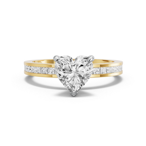 Image for Heart Four Prong Ring with Channel band in 18K Two Tone Yellow Gold