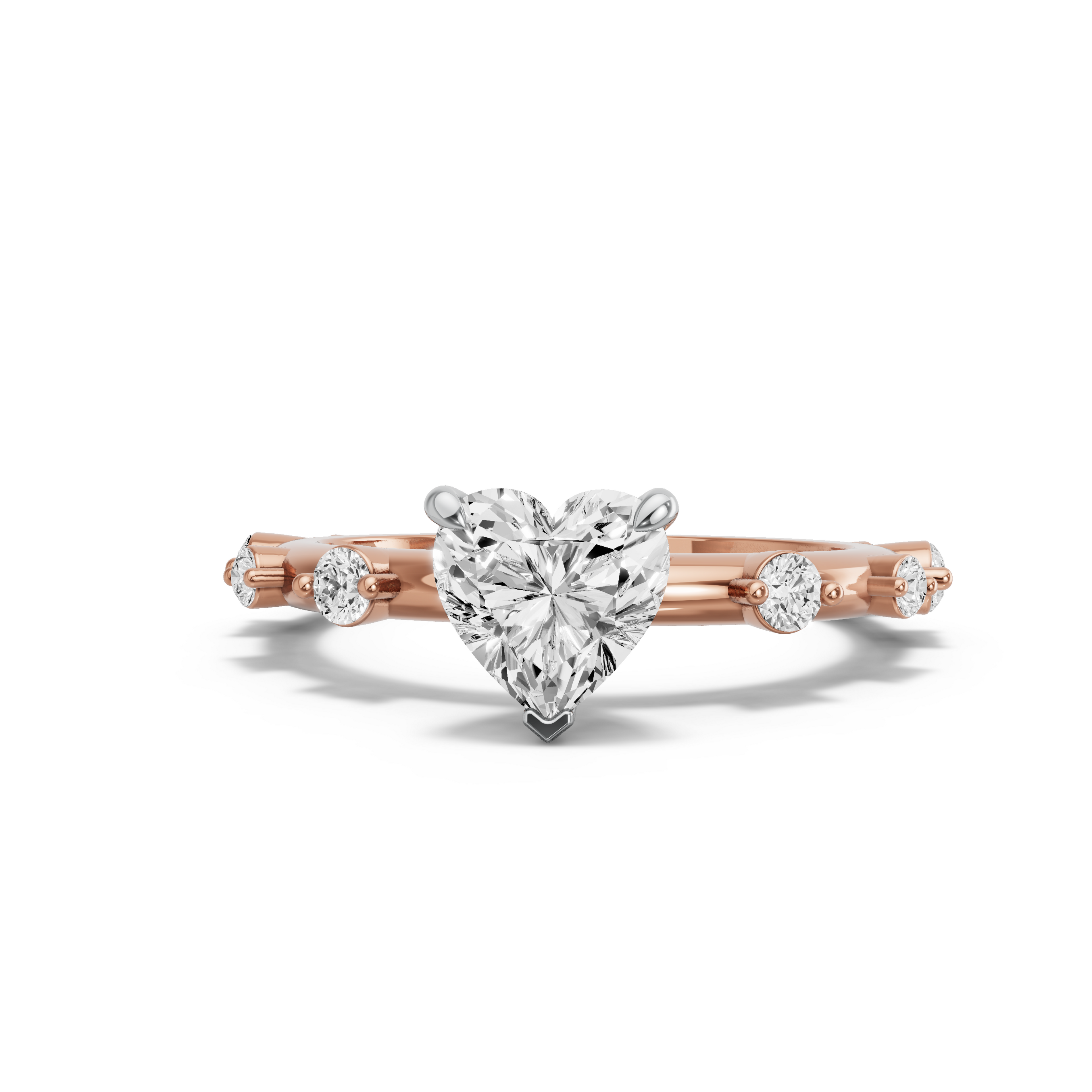 Image for heart-four-prong-ring-with-floating-station-band-in-18k-two-tone-rose-gold