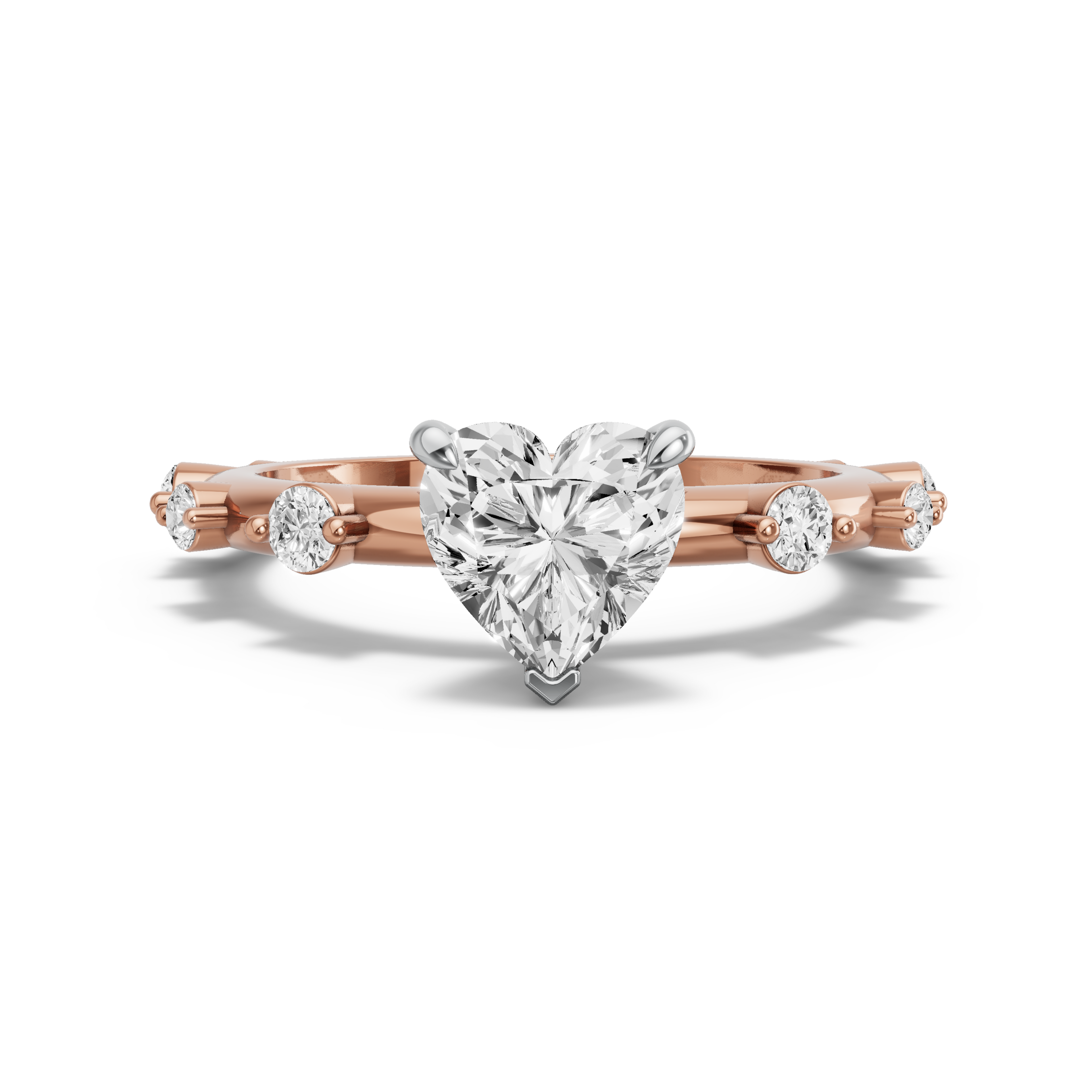 Image for Heart Four Prong Ring with Floating Station band in 14K Two Tone Rose Gold