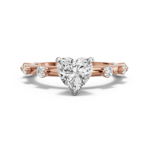 Image for Heart Four Prong Ring with Floating Station band in 14K Two Tone Rose Gold