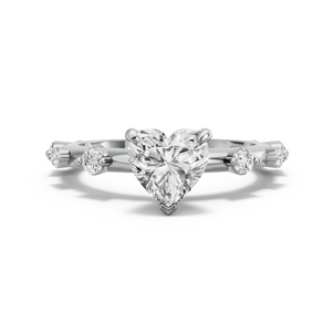 Image for Heart Four Prong Ring with Floating Station band in 14K White Gold