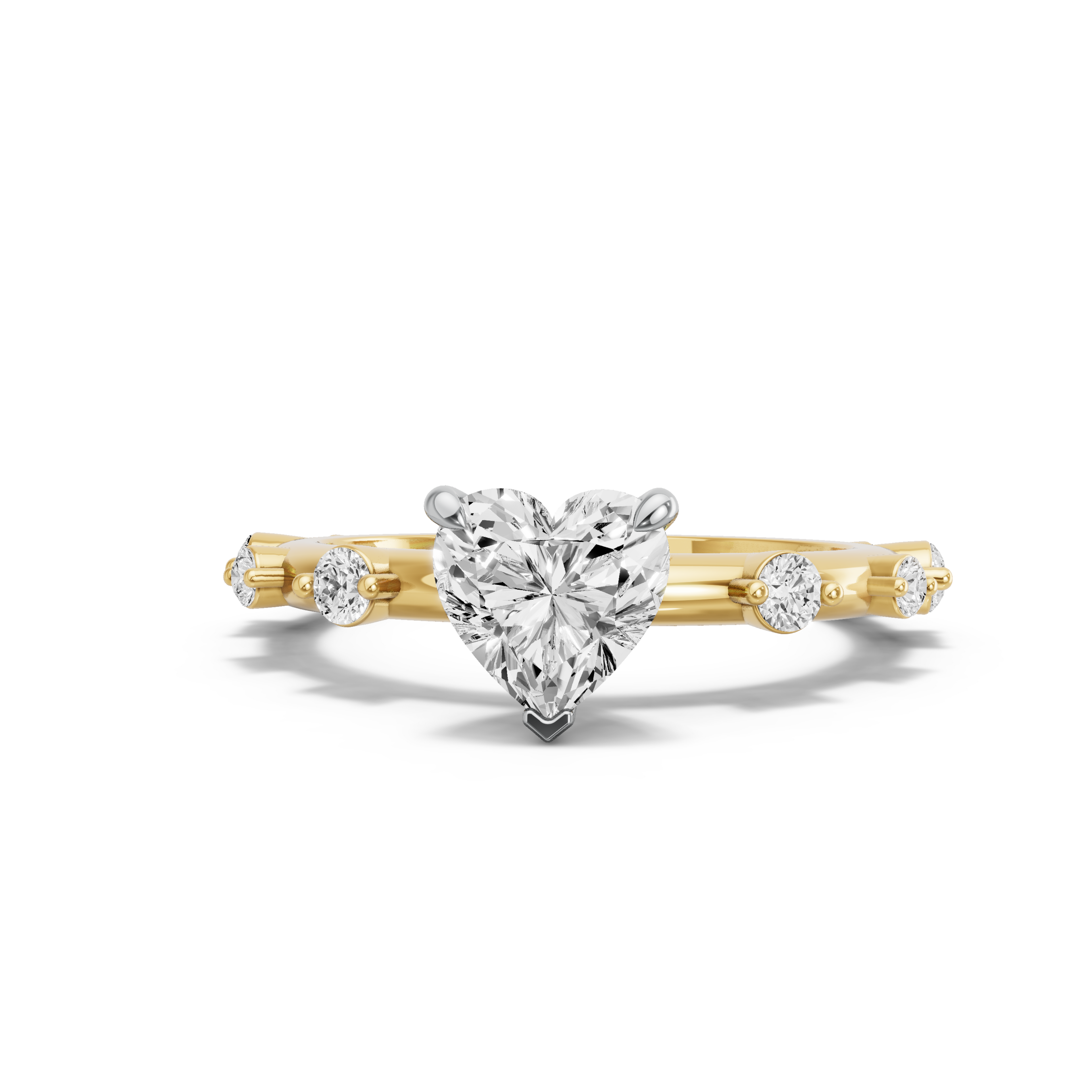 Image for heart-four-prong-ring-with-floating-station-band-in-10k-two-tone-yellow-gold