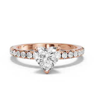 Image for Heart Four Prong Ring with French Pave band