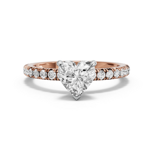 Image for Heart Four Prong Ring with French Pave band