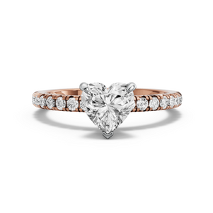 Image for Heart Four Prong Ring with French Pave band in 14K Two Tone Rose Gold
