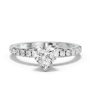 Image for Heart Four Prong Ring with French Pave band