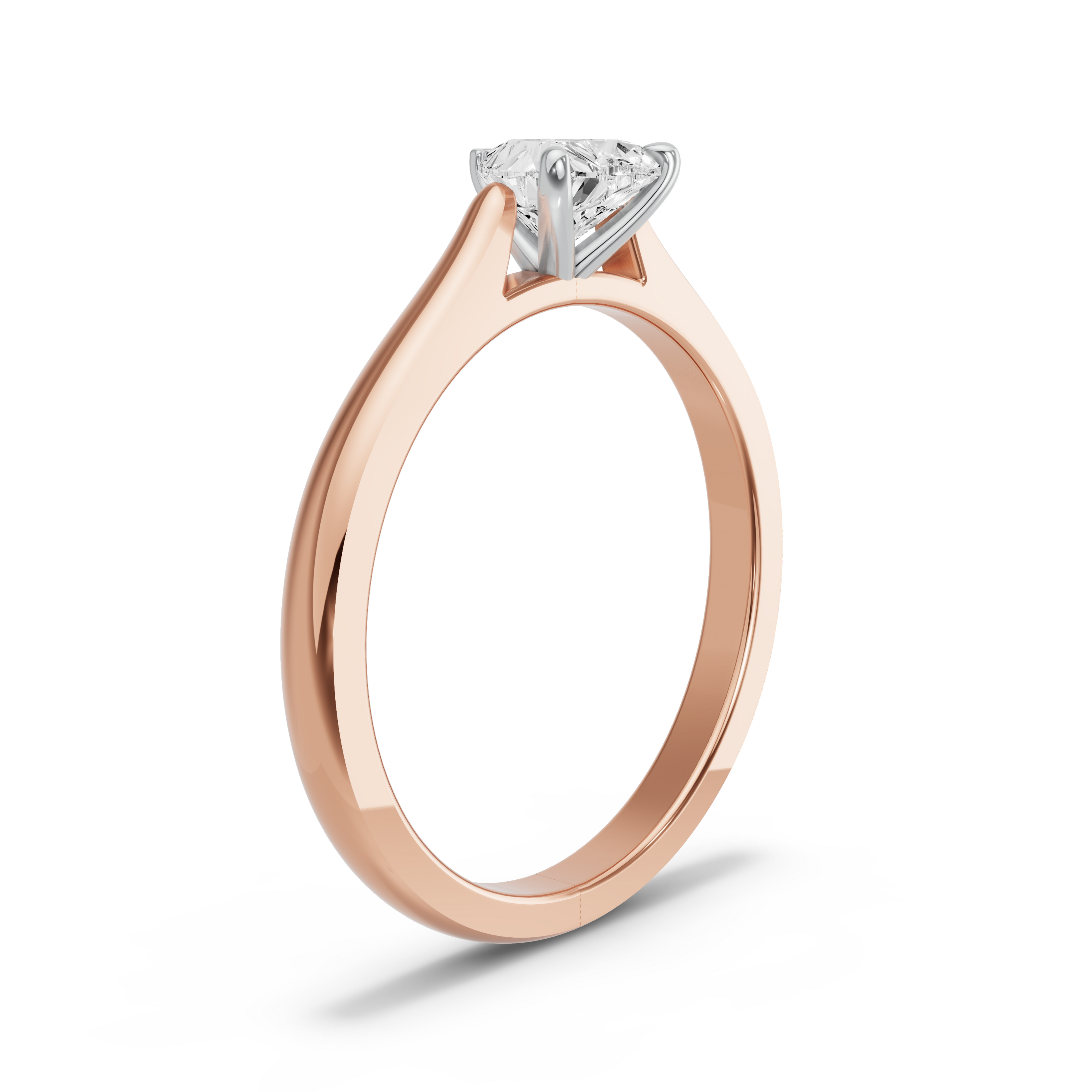 Image for Heart Four Prong Ring with Knife Edge Cathedral band in 14K Two Tone Rose Gold
