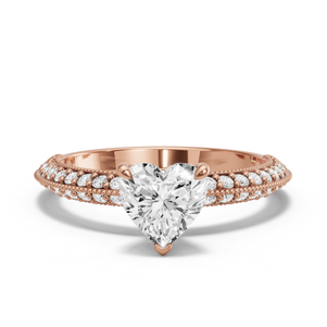 Image for Heart Four Prong Ring with Knife Edge Pave band