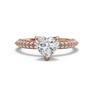 Image for Heart Four Prong Ring with Knife Edge Pave band in 14K Rose Gold