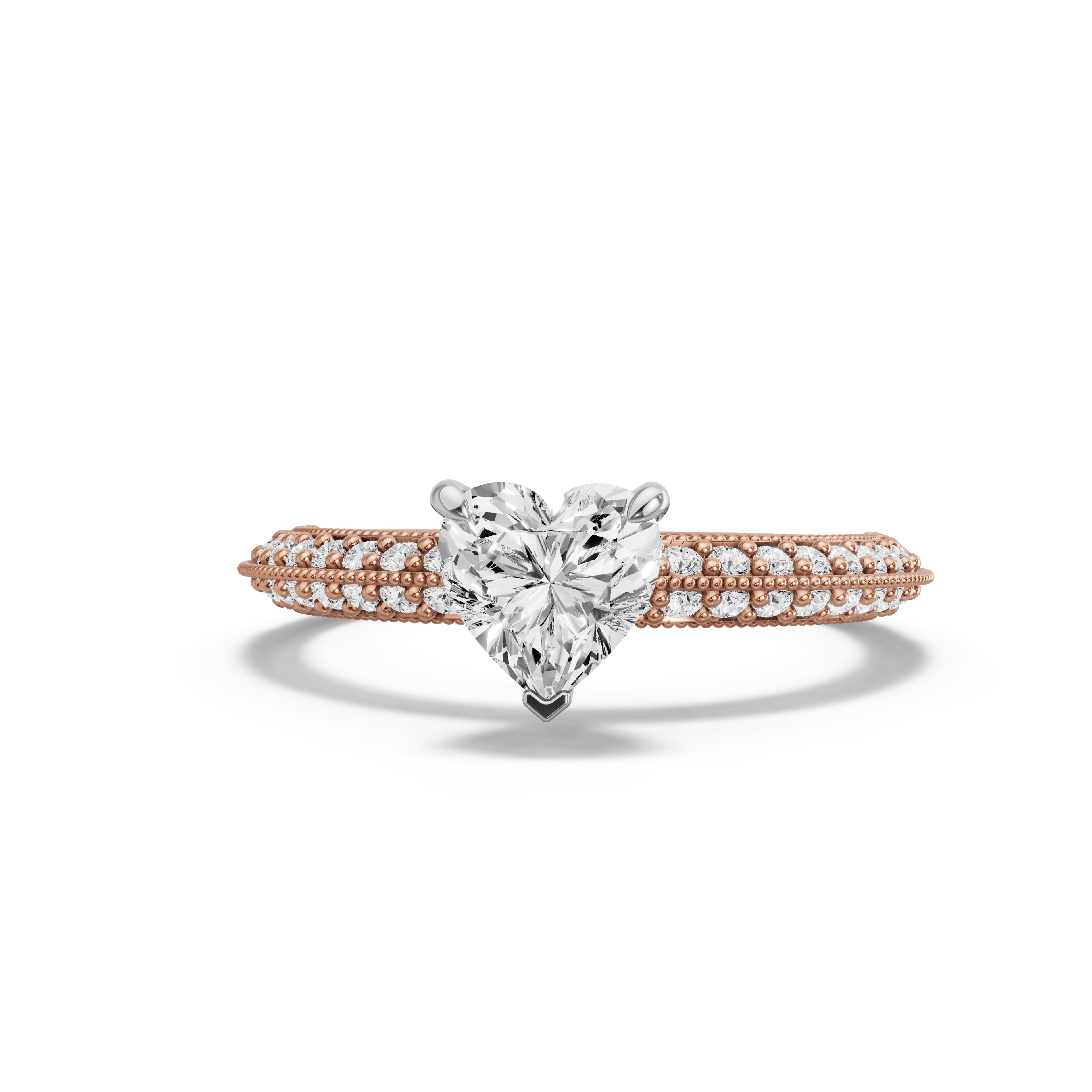 Image for heart-four-prong-ring-with-knife-edge-pave-band-in-14k-two-tone-rose-gold
