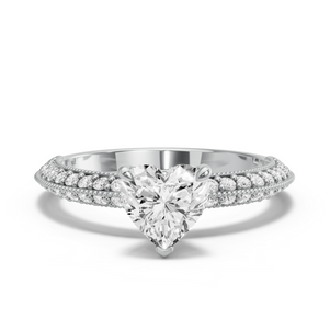 Image for Heart Four Prong Ring with Knife Edge Pave band