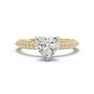 Image for Heart Four Prong Ring with Knife Edge Pave band in 14K Two Tone Yellow Gold