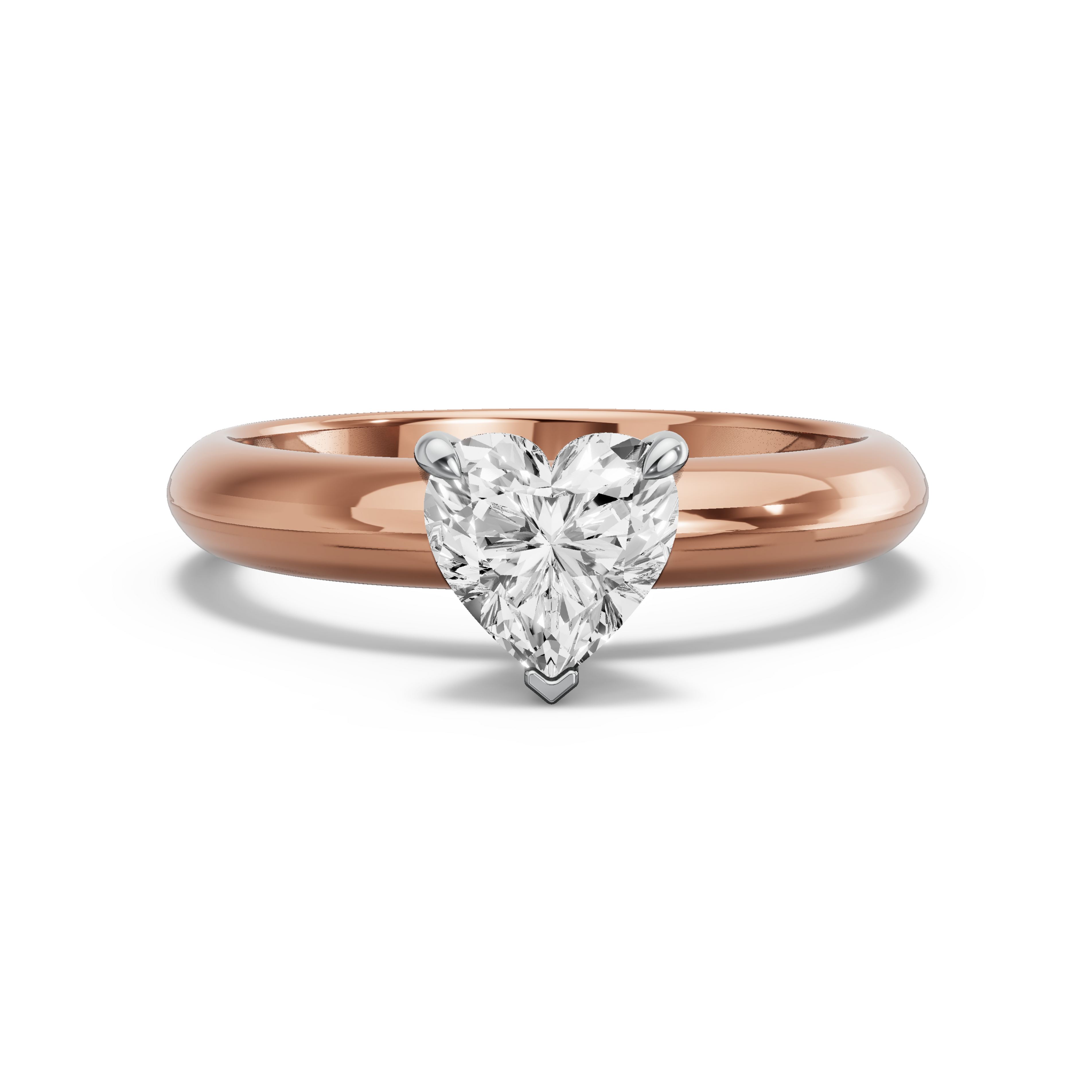 Image for Heart Four Prong Ring with Knife Edge Solitaire band in 14K Two Tone Rose Gold