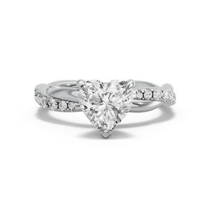 Image for Heart Four Prong Ring with Rope Pave band in 14K White Gold