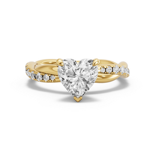 Image for Heart Four Prong Ring with Rope Pave band in 14K Yellow Gold