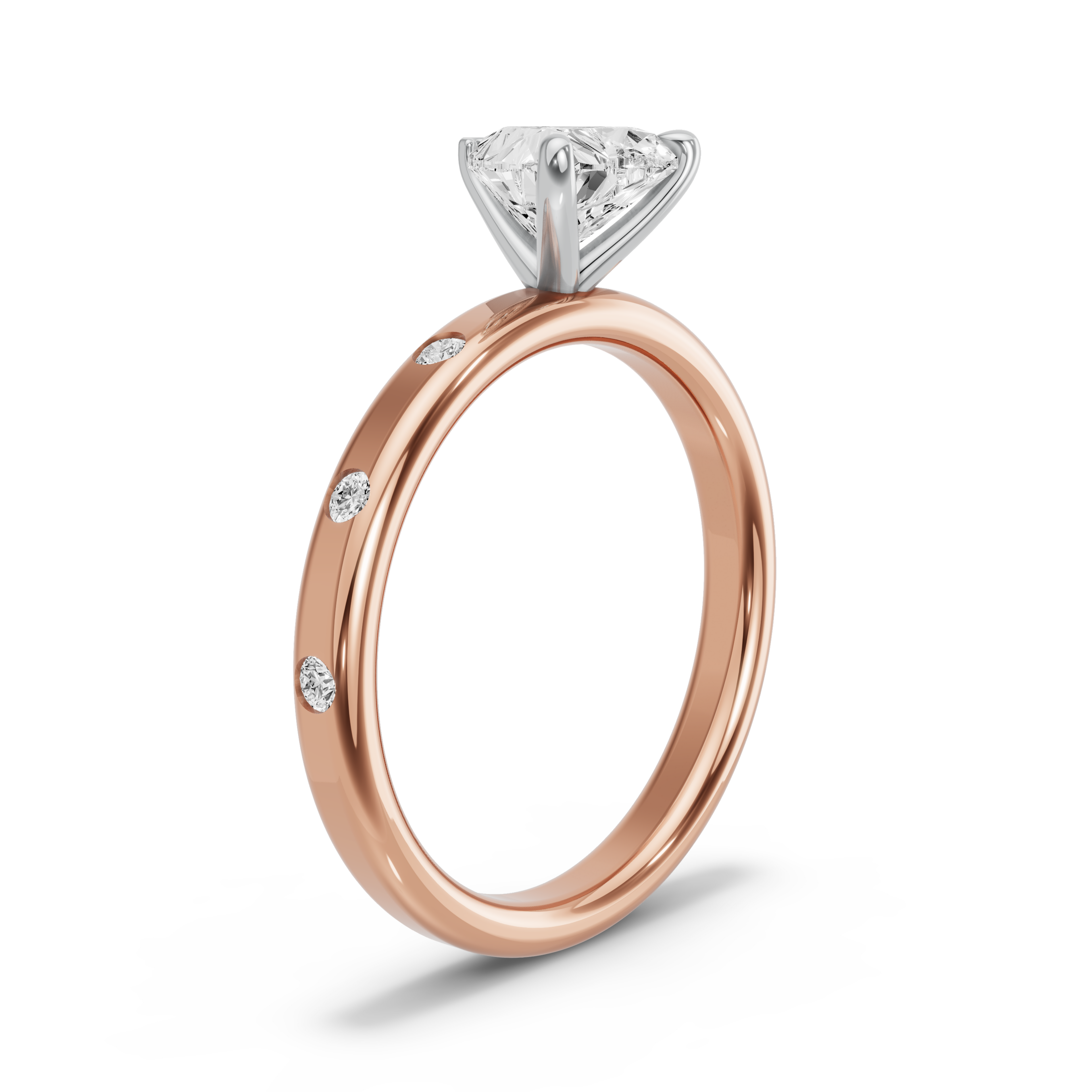 Image for heart-four-prong-ring-with-sleek-accent-band-in-10k-two-tone-rose-gold