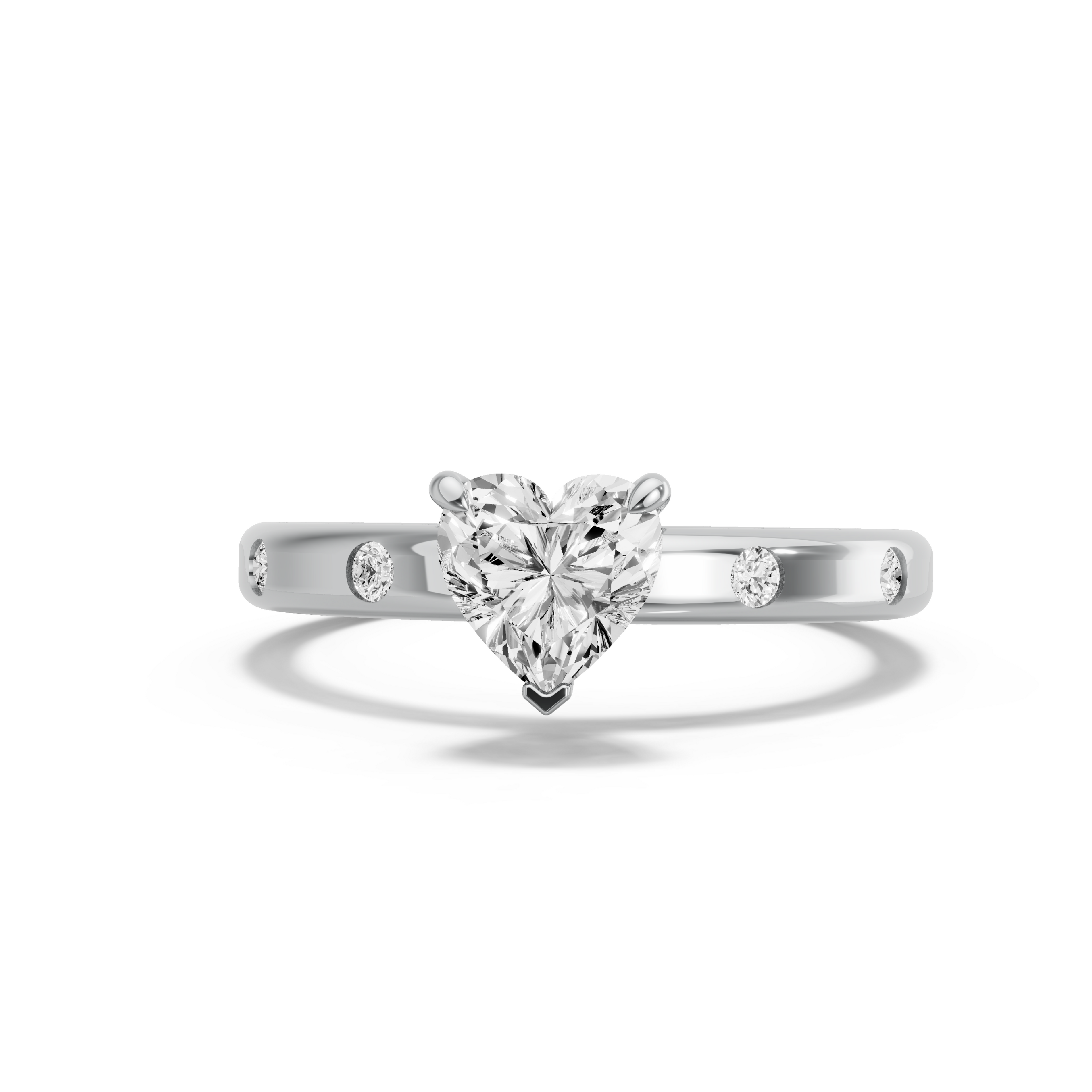 Image for heart-four-prong-ring-with-sleek-accent-band-in-14k-white-gold