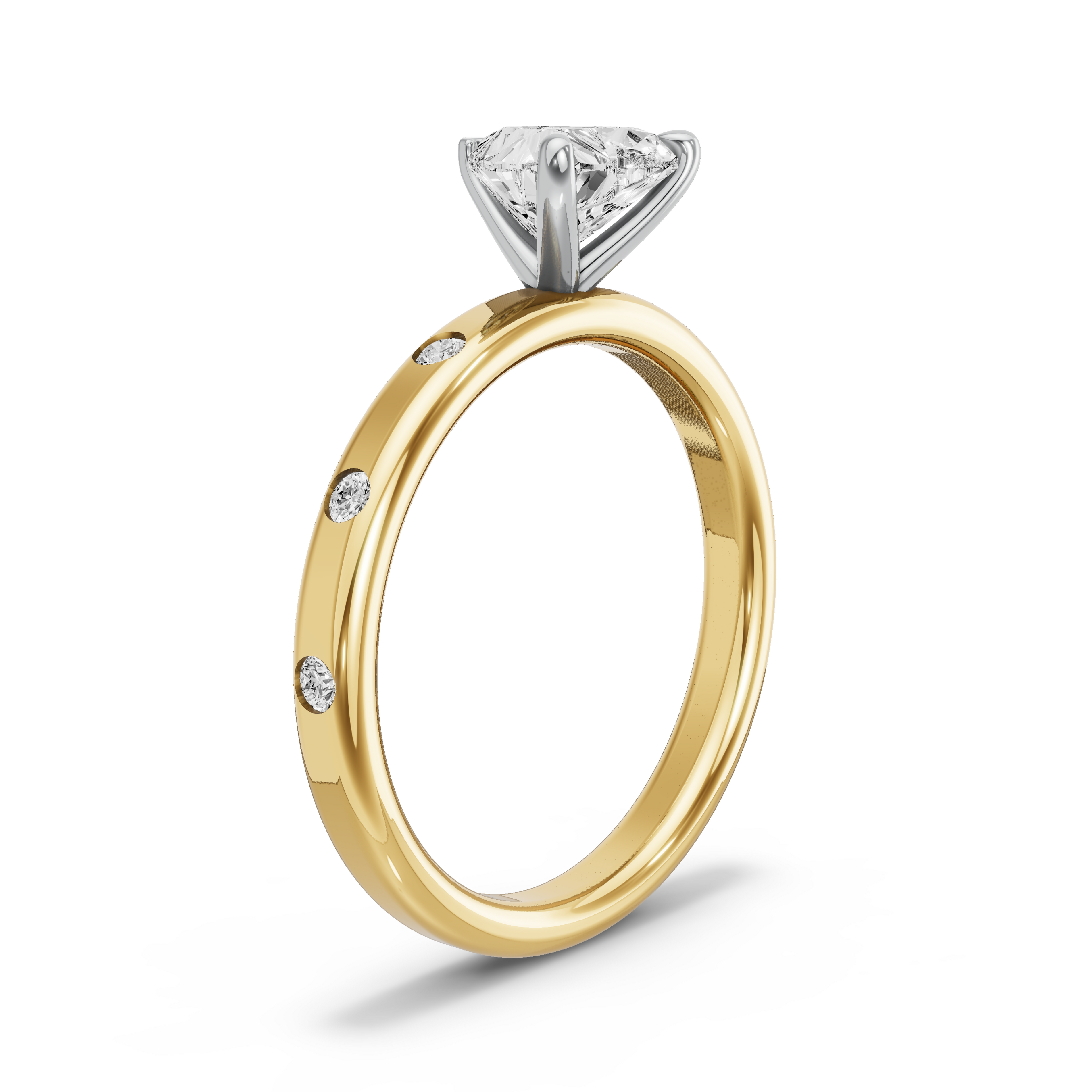 Image for heart-four-prong-ring-with-sleek-accent-band-in-18k-two-tone-yellow-gold