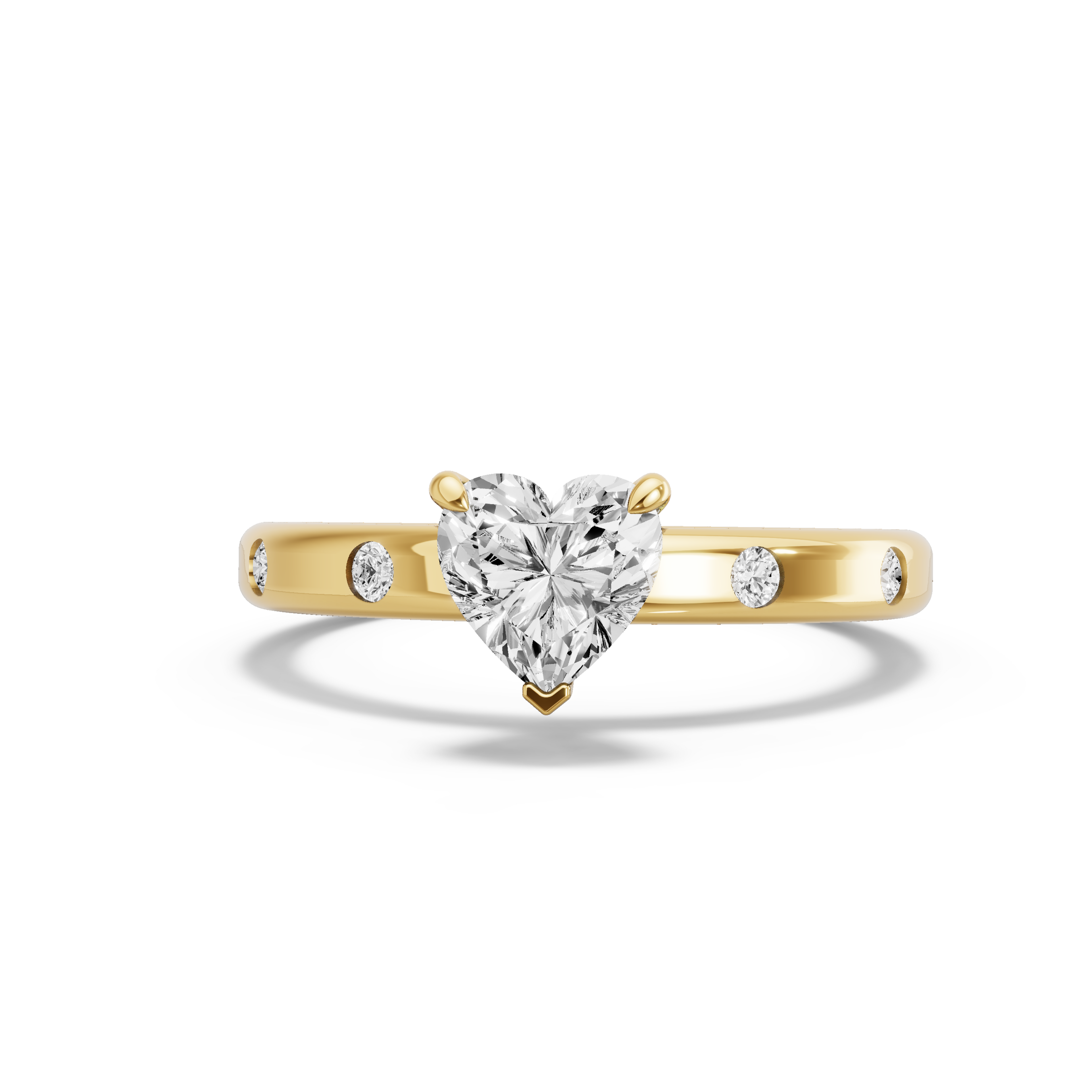 Image for heart-four-prong-ring-with-sleek-accent-band-in-10k-yellow-gold