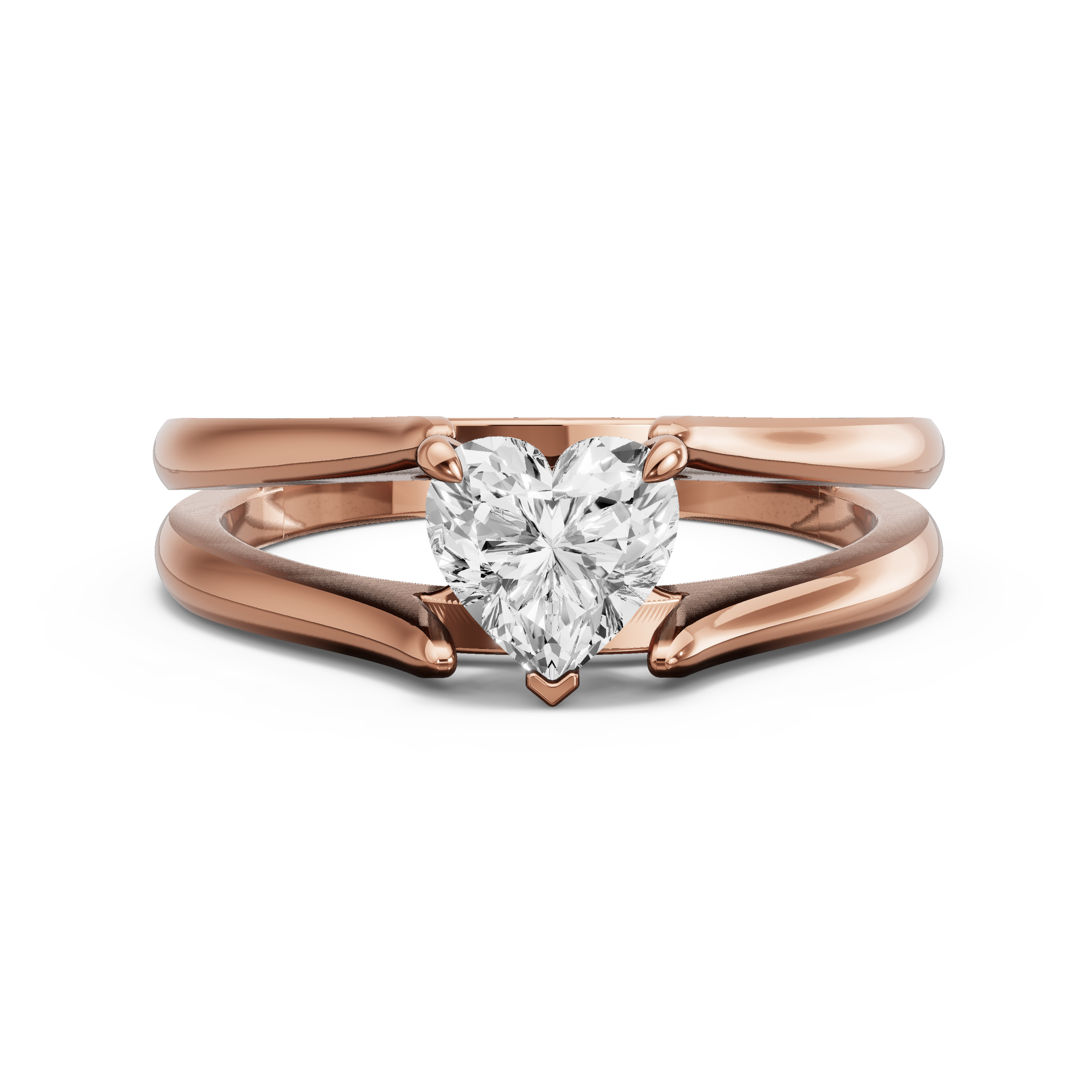 Heart Four Prong Ring with Split Ring Solitaire band – Antiquecut