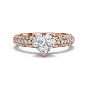 Image for Heart Four Prong Ring with Triple Row Pave band in 18K Rose Gold