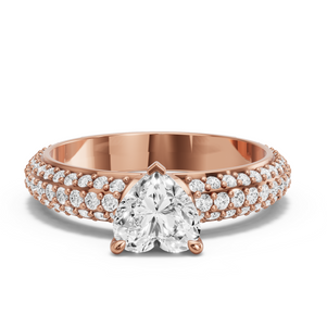 Image for Heart Four Prong Ring with Triple Row Pave band
