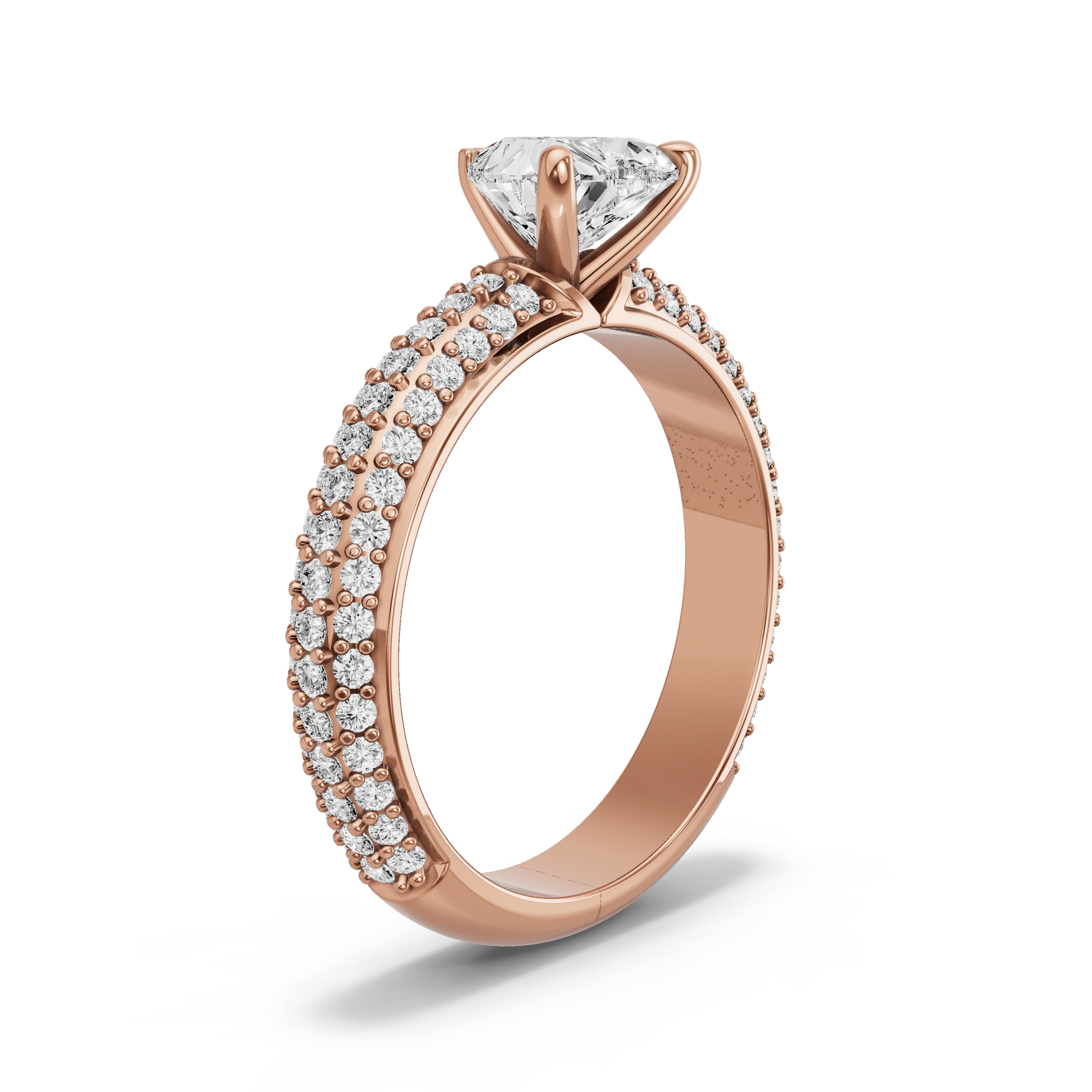 Image for heart-four-prong-ring-with-triple-row-pave-band-in-18k-rose-gold
