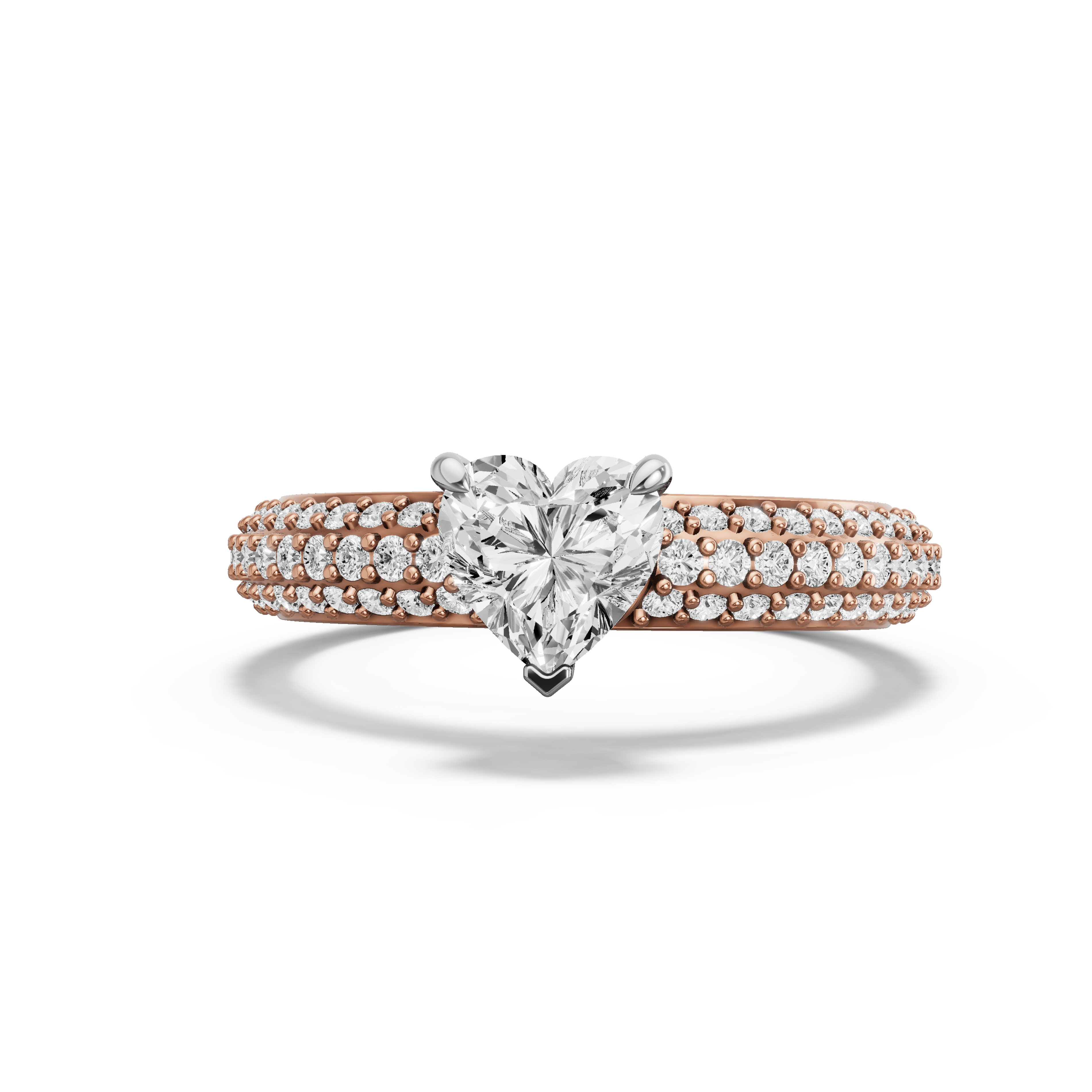 Image for heart-four-prong-ring-with-triple-row-pave-band-in-18k-two-tone-rose-gold