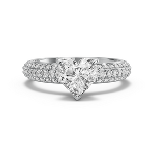 Image for Heart Four Prong Ring with Triple Row Pave band in 10K White Gold
