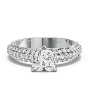 Image for Heart Four Prong Ring with Triple Row Pave band