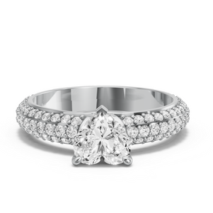 Image for Heart Four Prong Ring with Triple Row Pave band