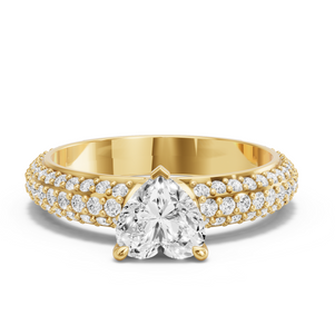 Image for Heart Four Prong Ring with Triple Row Pave band
