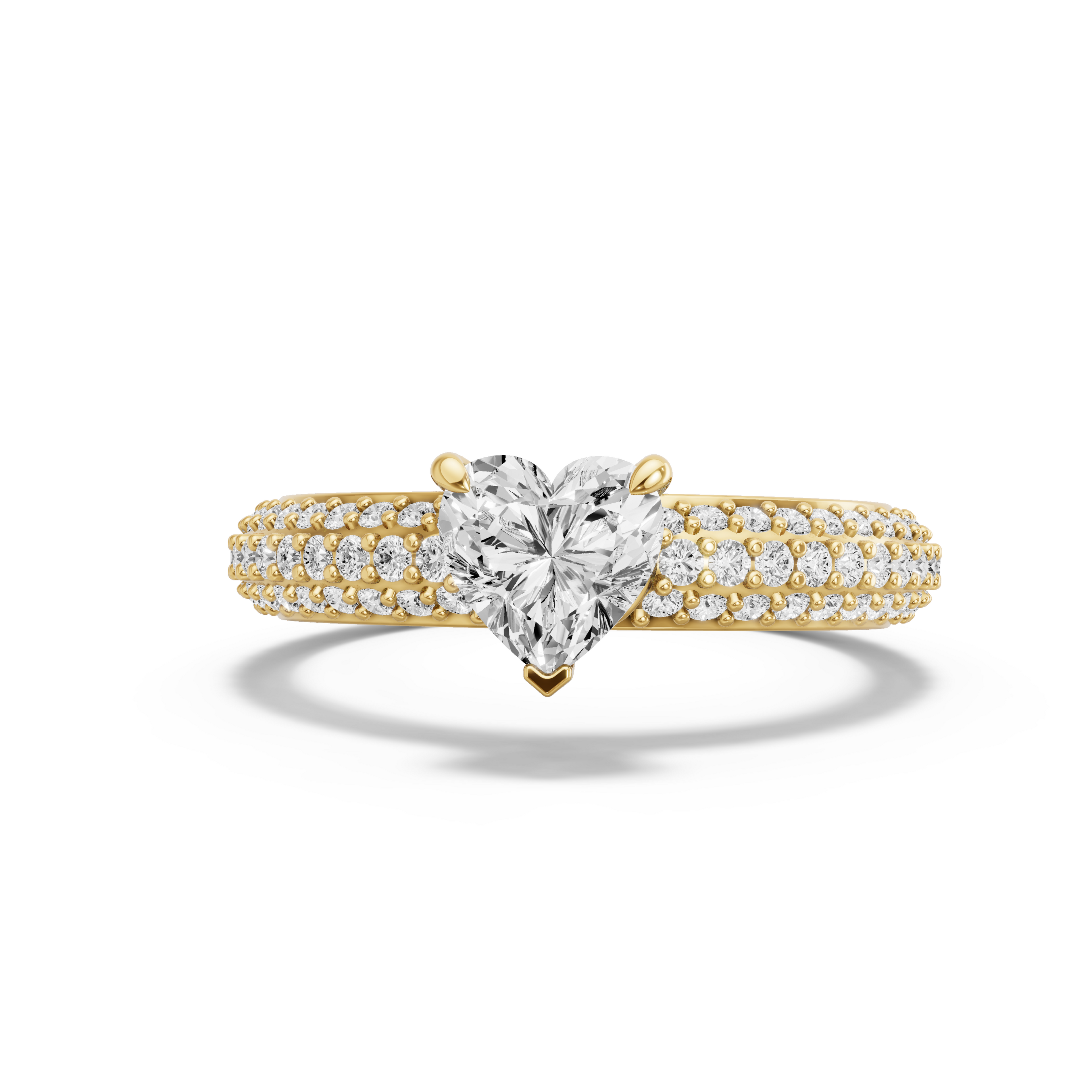 Image for heart-four-prong-ring-with-triple-row-pave-band-in-18k-yellow-gold