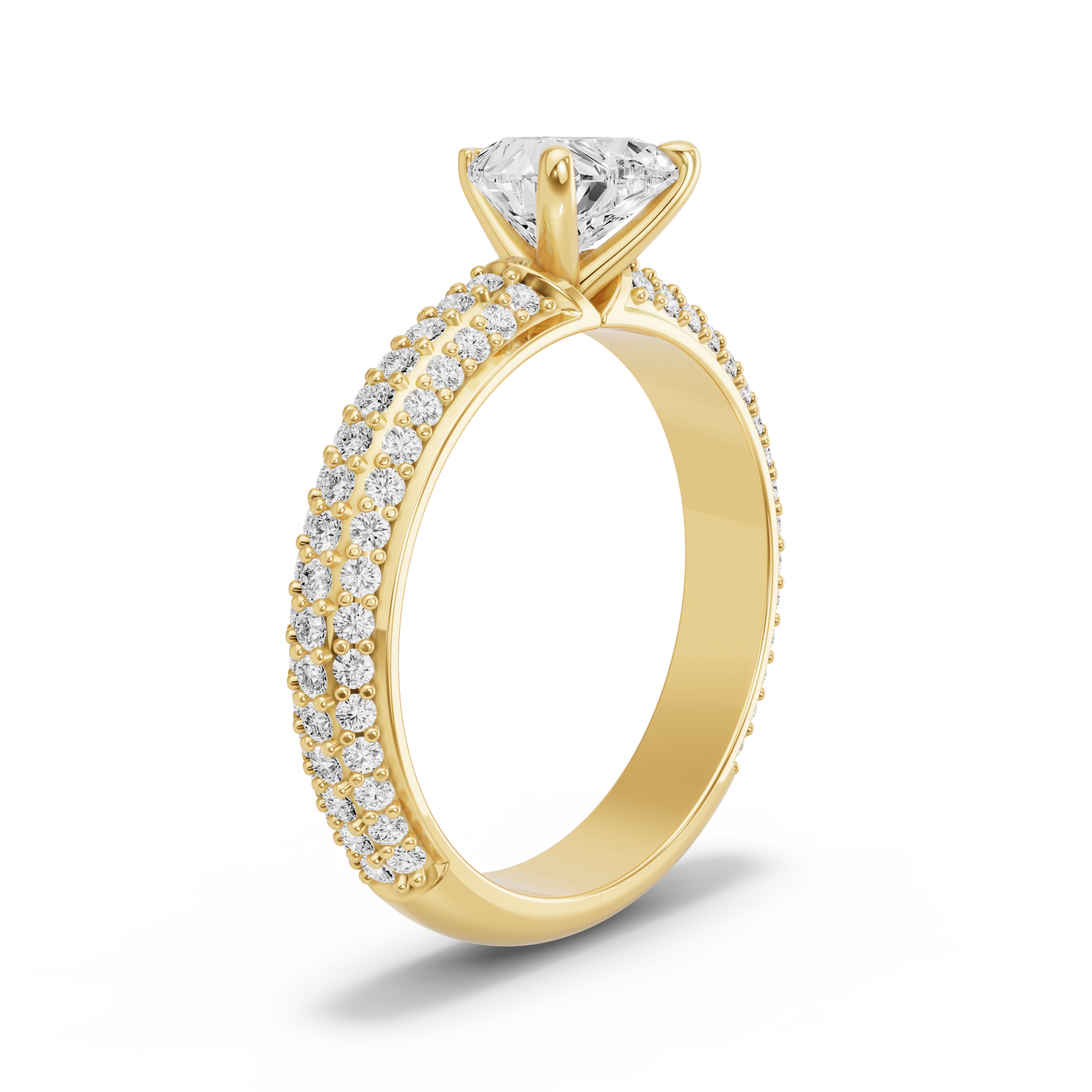 Image for heart-four-prong-ring-with-triple-row-pave-band-in-18k-yellow-gold
