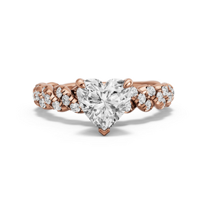 Image for Heart Four Prong Ring with Twist Pave band in 14K Rose Gold