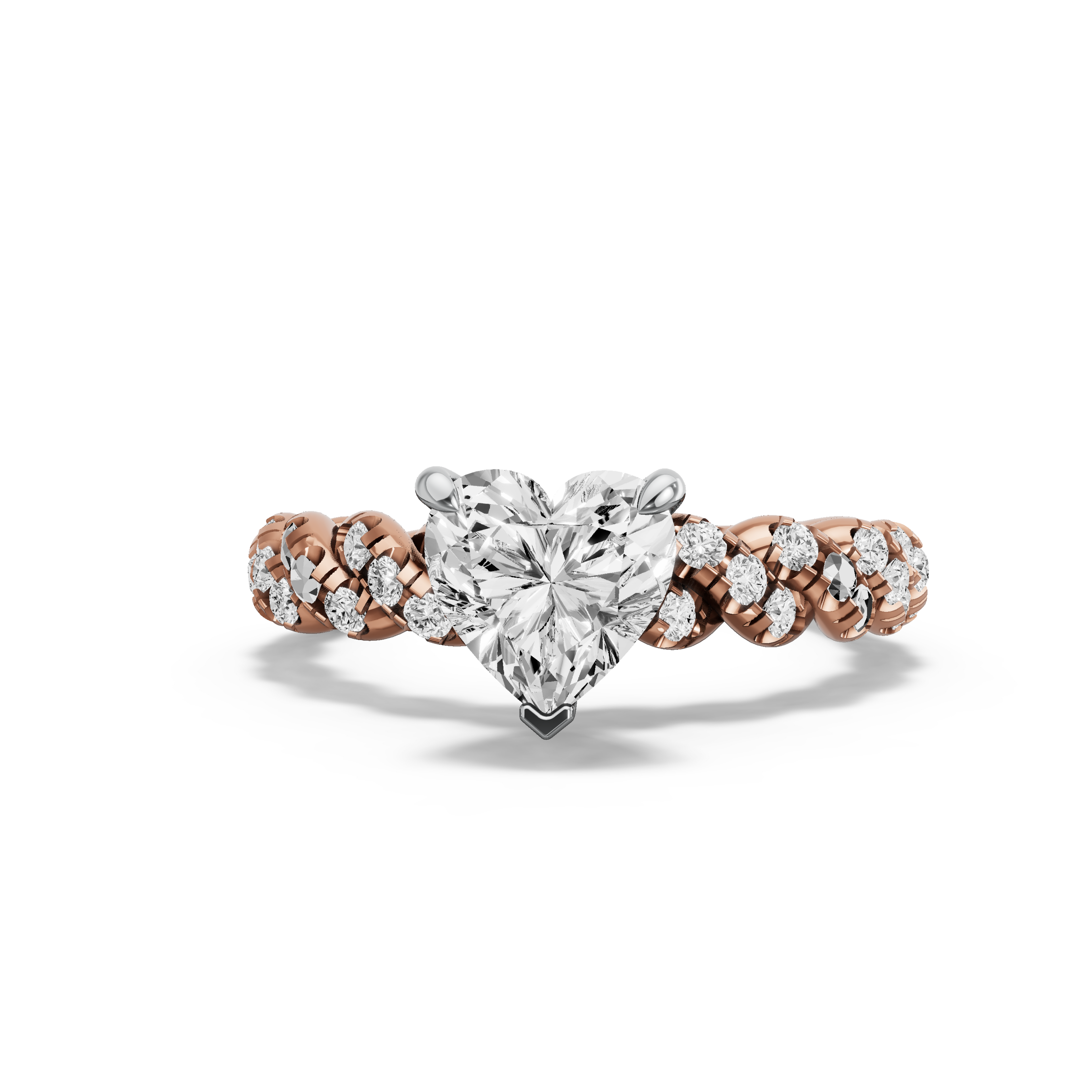 Image for heart-four-prong-ring-with-twist-pave-band-in-14k-two-tone-rose-gold
