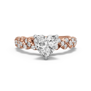 Image for Heart Four Prong Ring with Twist Pave band in 18K Two Tone Rose Gold