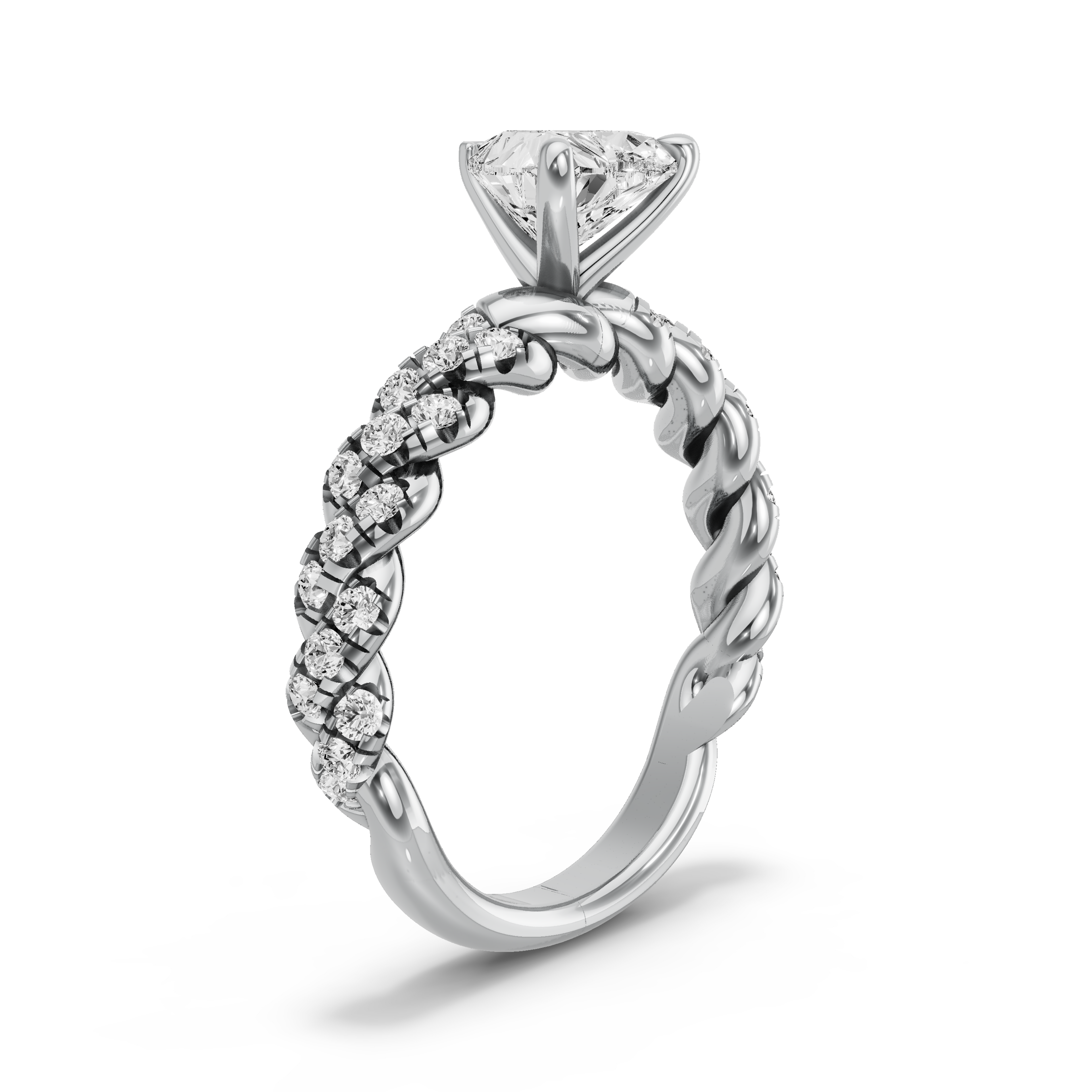 Image for heart-four-prong-ring-with-triple-row-pave-band-in-10k-white-gold
