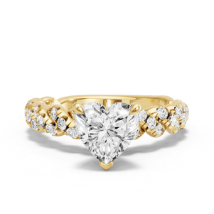 Image for Heart Four Prong Ring with Twist Pave band