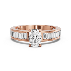 Image for Cushion Four Prong Ring with Baguette Channel band in 18K Rose Gold