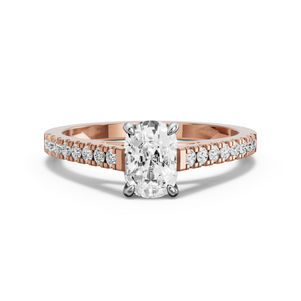Image for Cushion Four Prong Ring with Cathedral Pave band in 14K Two Tone Rose Gold