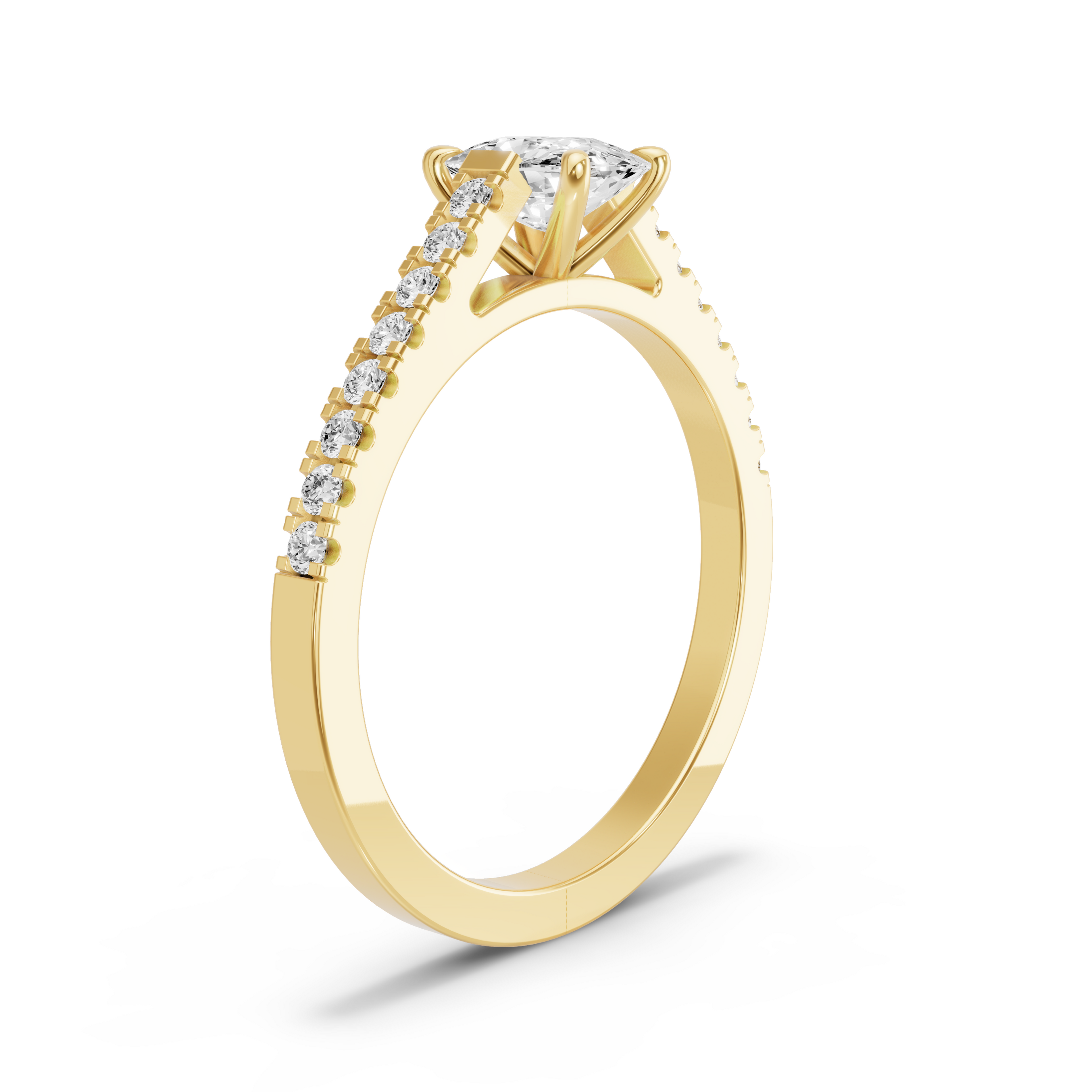 Image for Cushion Four Prong Ring with Cathedral Pave band in 14K Yellow Gold