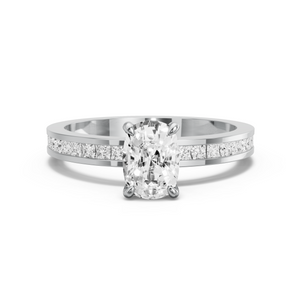 Image for Cushion Four Prong Ring with Channel band in 18K White Gold