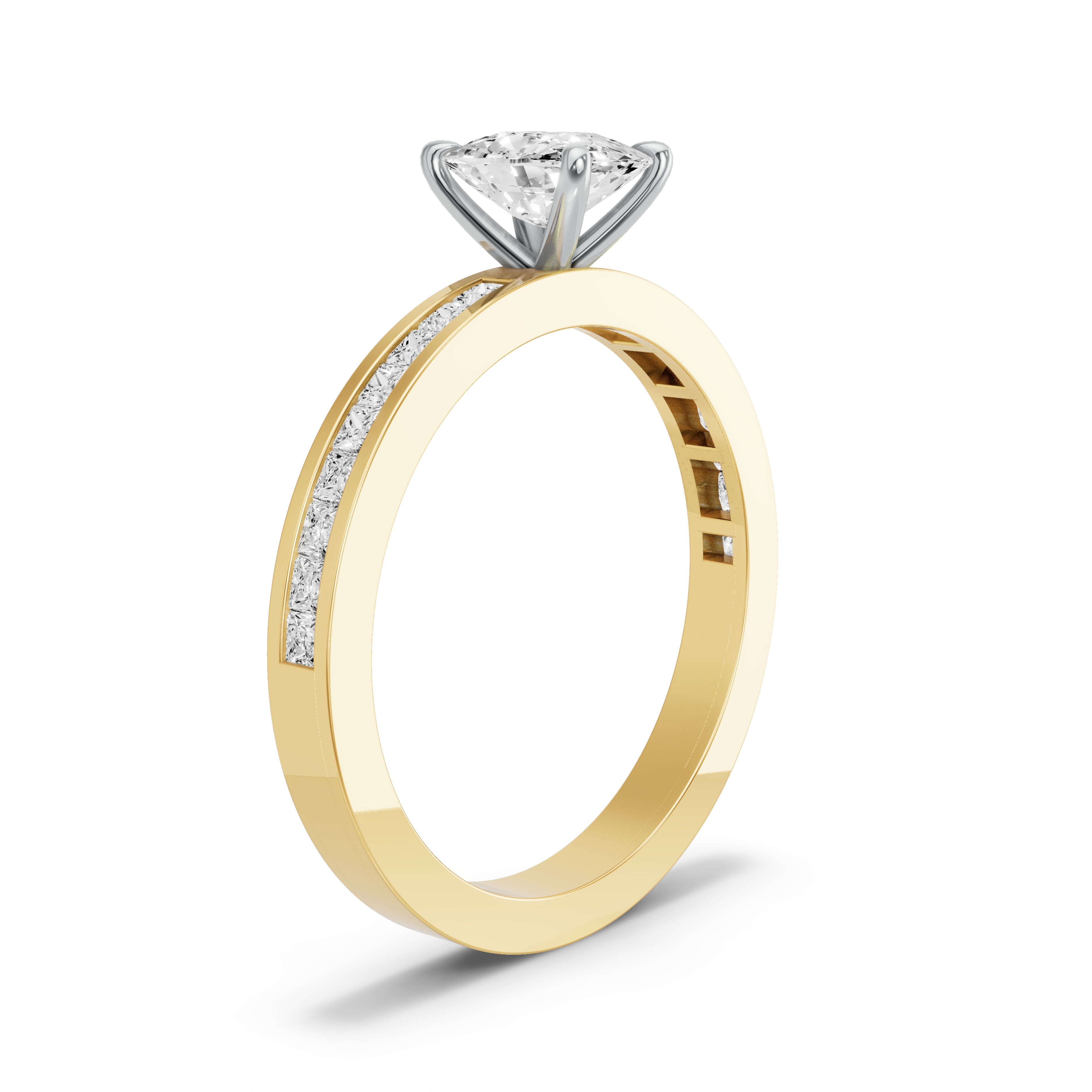 Image for Cushion Four Prong Ring with Channel band in 18K Two Tone Yellow Gold