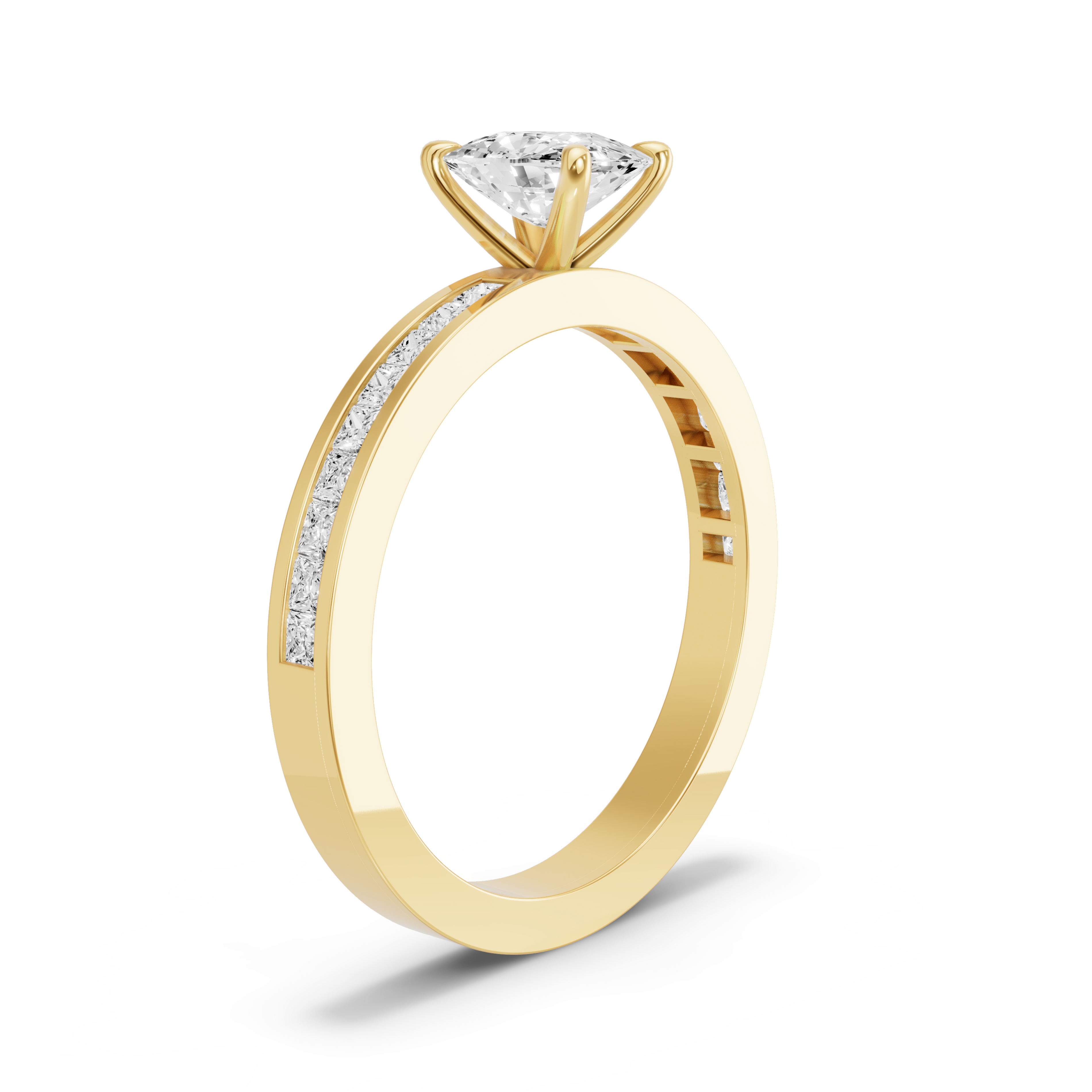 Image for Cushion Four Prong Ring with Channel band in 18K Yellow Gold