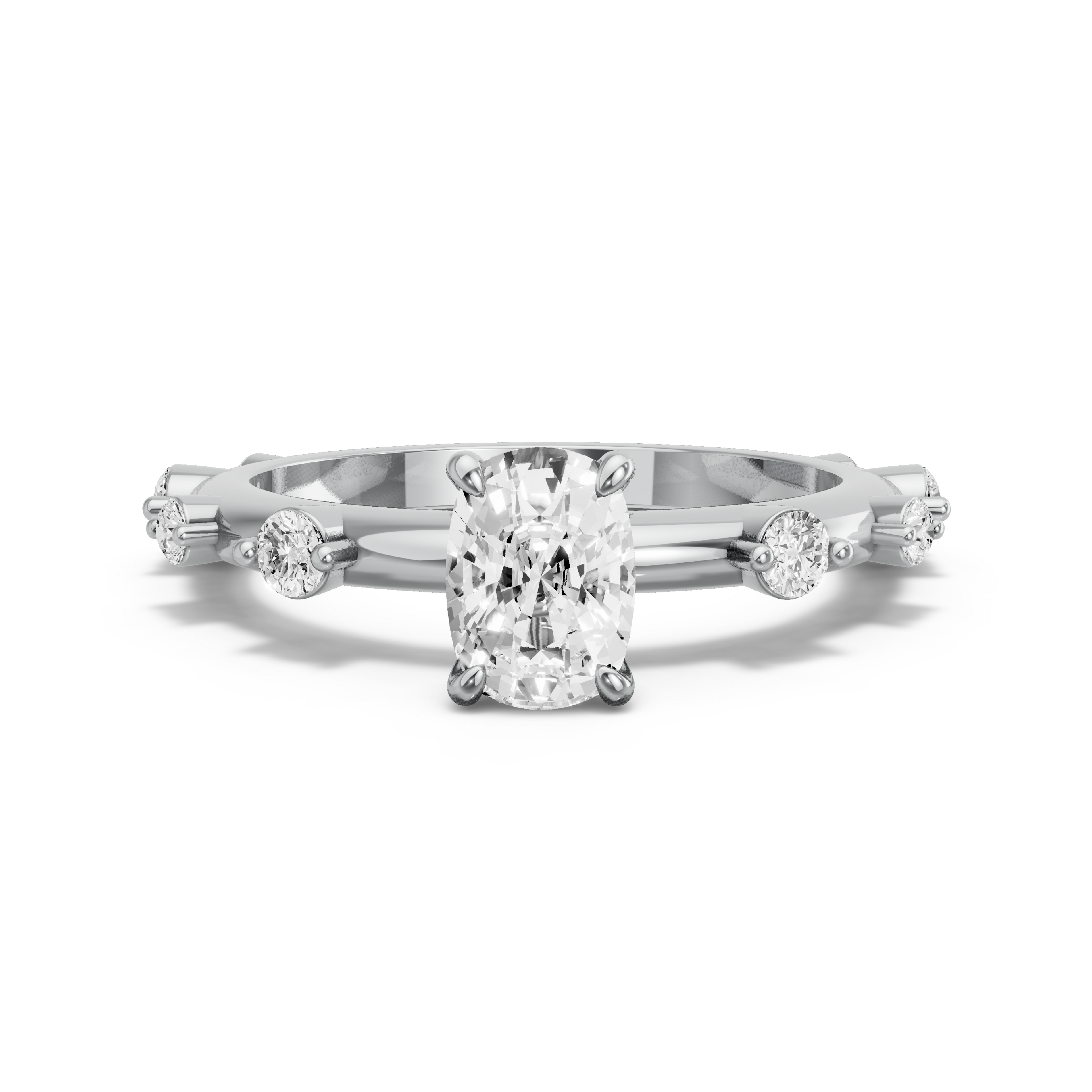 Image for Cushion Four Prong Ring with Floating Station band in 10K White Gold