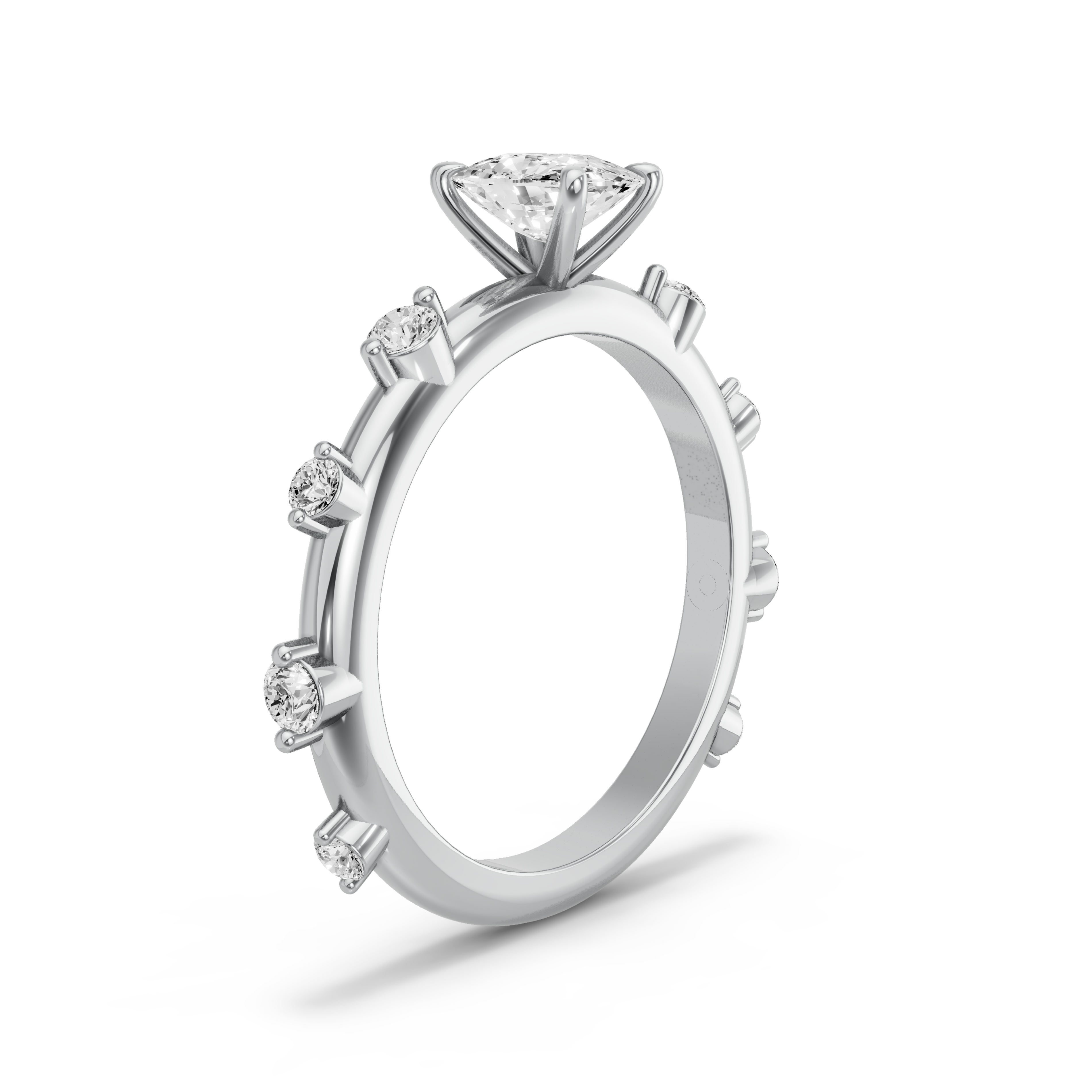 Image for Cushion Four Prong Ring with Floating Station band in 18K White Gold