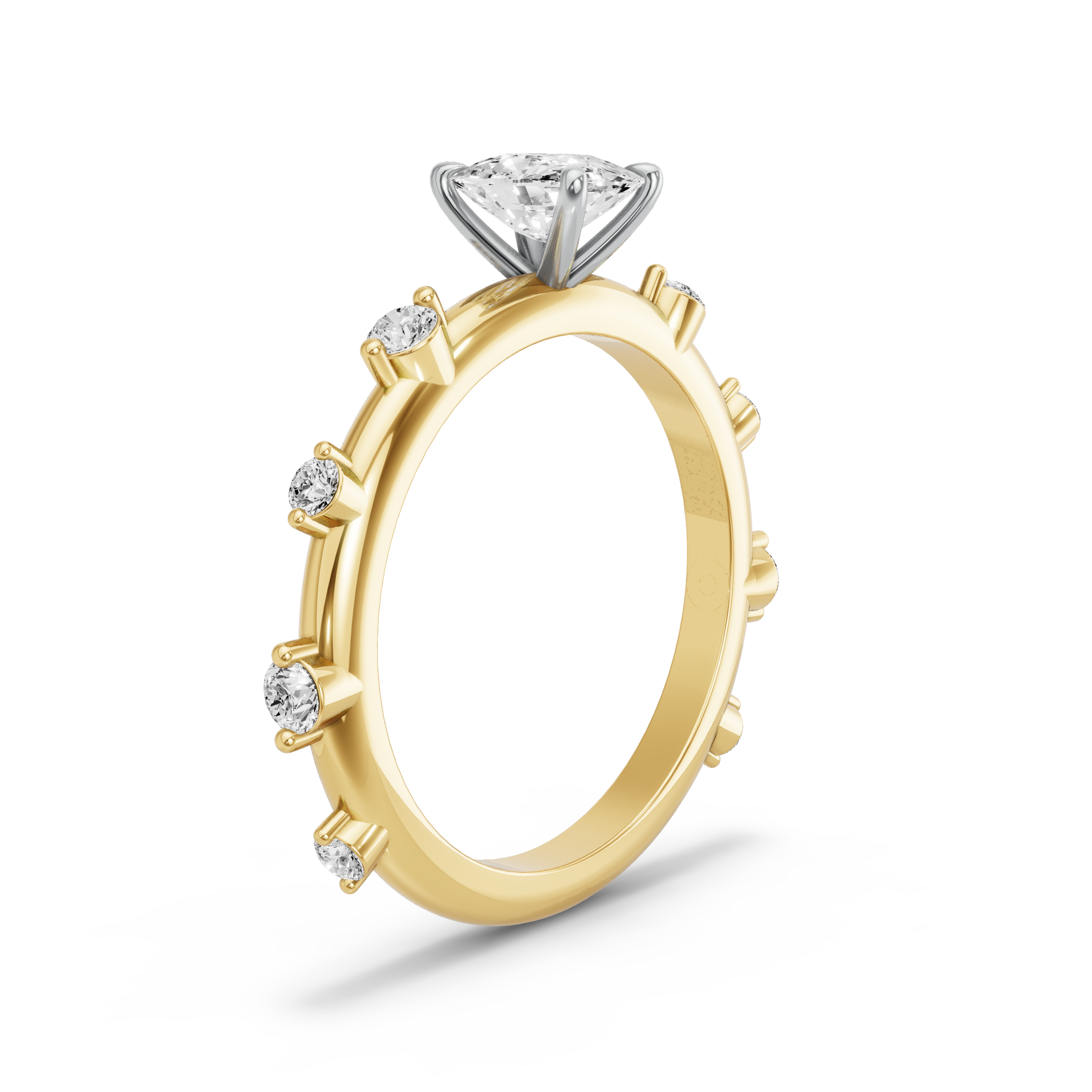 Image for Cushion Four Prong Ring with Floating Station band in 14K Two Tone Yellow Gold