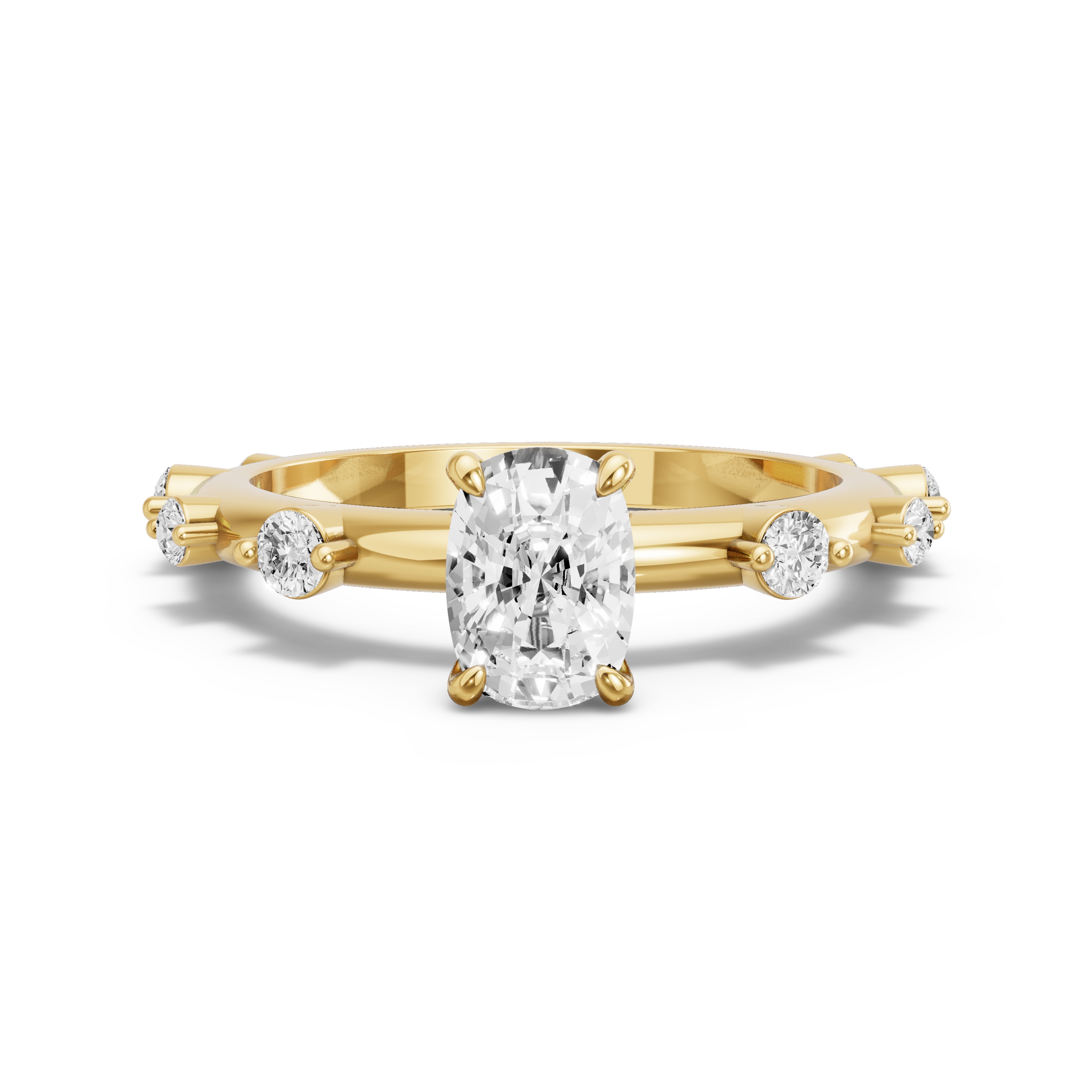 Image for Cushion Four Prong Ring with Floating Station band in 14K Yellow Gold
