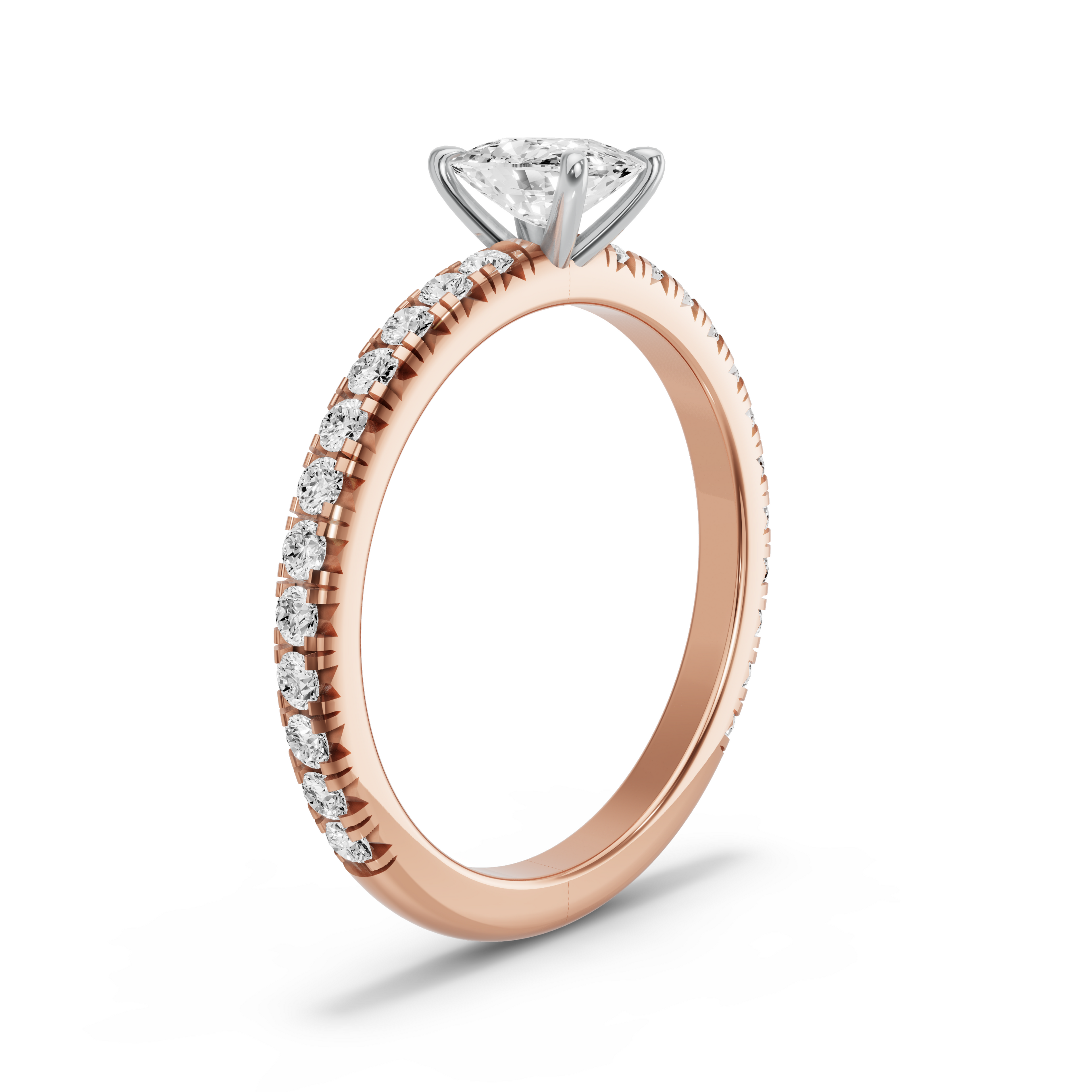 Image for Cushion Four Prong Ring with French Pave band in 14K Two Tone Rose Gold